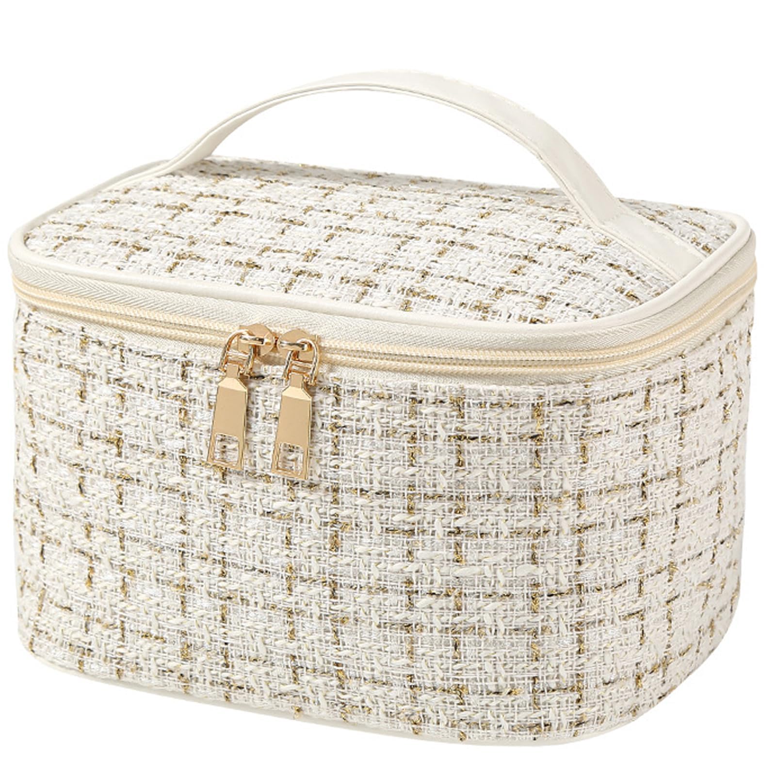 大容量 コスメバッグ 持ち手とコンパートメント付きのフラットメイクバッグ 白 Amazon.co.jp: Gevlonecirly 化粧ポーチ 大容量 メイクポーチ